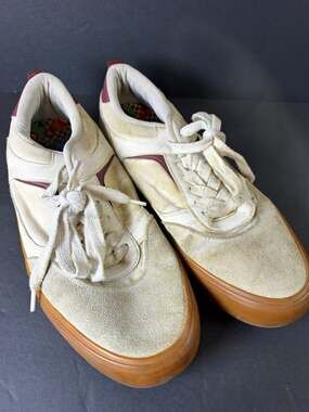 Airwalk Men’s Low Top Lace-Up Sneakers Beige Maroon Rubber Sole US 12 EU 45.5
